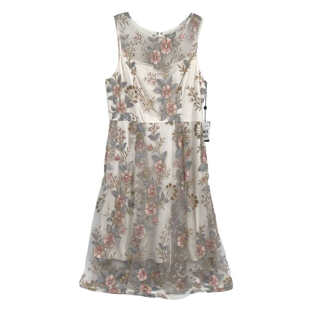 Adrianna Papell Cream Pink Mesh Floral Midi Dress | Womens 14